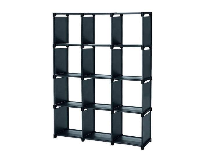 Intirilife Aufbewahrungsregal Steckregal mit 12 Fächern, Schwarz, Textil, 30x145x110 cm, Wohnzimmer, Regal, Bücherregale