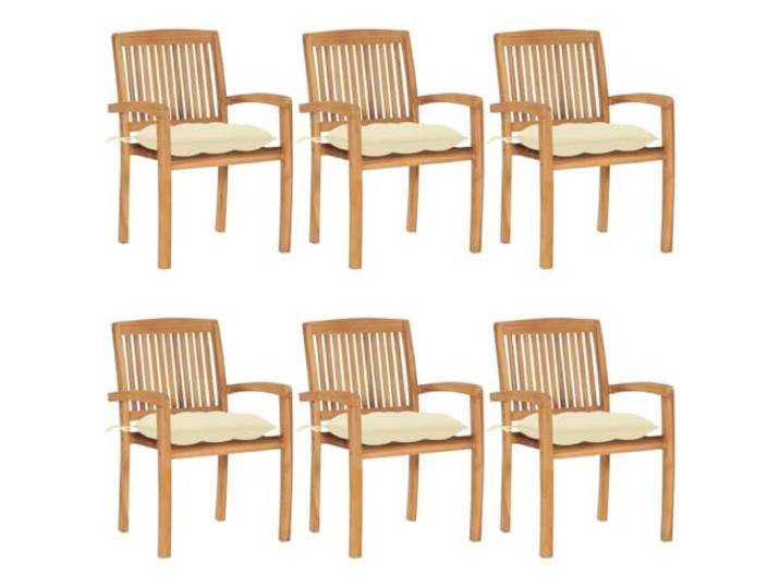KUTYWEXFM 6er Set Stapelbare Gartenstühle mit Kissen Teakholz Platzsparende Sitzgruppe für Terrasse und Esszimmer mit weich gepolsterten Auflagen und stabiler Holzkonstruktion.