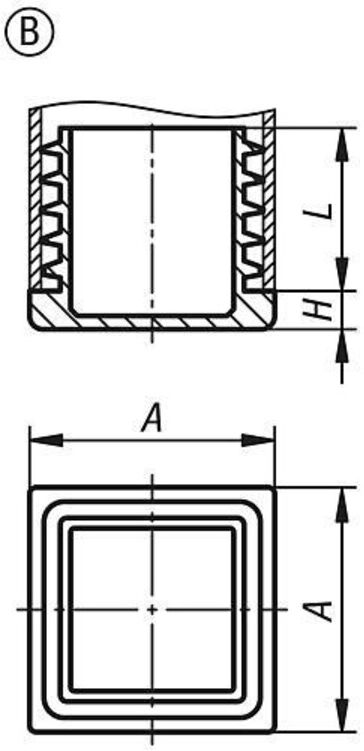 KIPP Verschlussstopfen Quadratische Rohre A=20 Form B Polyethylen schwarz (K0494.420100)
