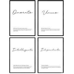 POSTER Set mit 4 Englisch Il mio Ragazzo von Wörtern mit Definitionen A4 Rahmenlos