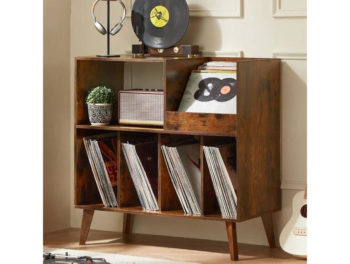 Grand Meuble Vinyles Avec Rangement Étagère Pour Platine Et Albums Présentoir Jusqu'À 300 Disques Décoration Pour Salon