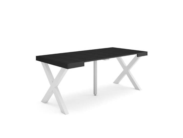 Skraut Home - Table console extensible - 180 - 8 personnes - Pieds bois massif - Noir
