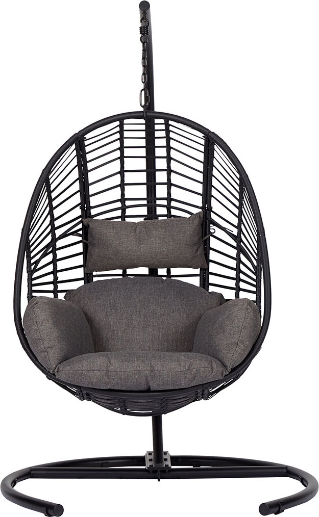 Schou Arne, Hängesessel Ei-Form, Mit Ständer, Draußen, Schwarz, Grau, Metall, Polyester, Rattan
