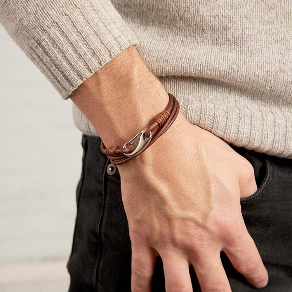 Unique Braunes Lederarmband mit Karabinerverschluss braun