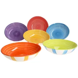 Summer Stripes 6er Set Suppenteller 600ml Steingut bunte Streifen Teller tief