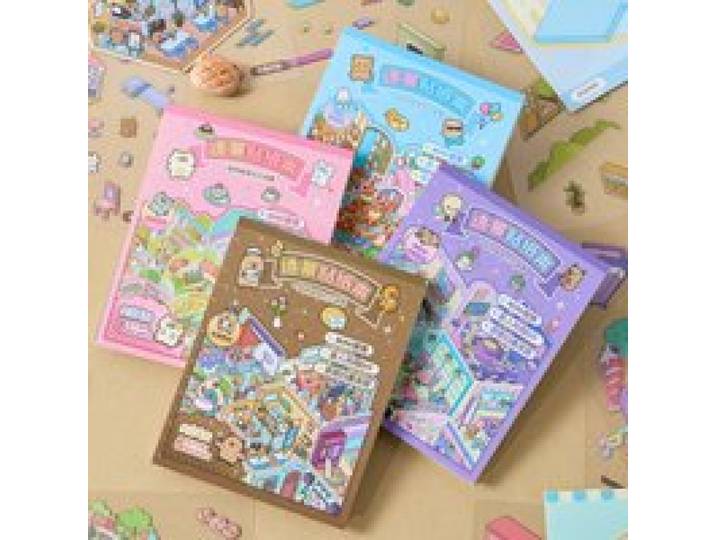 JCAC 24 stuks/zakje Kawaii Miniatuur Scène Stickerboek met 8 scènes, stressverlichting, tijdverdrijf & cadeau-idee Scène Stickerboek