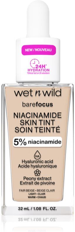 Wet n Wild BareFocus Niacinamide Skin Tint lightweight tinted moisturiser shade Fair Beige (Warm) 32 ml