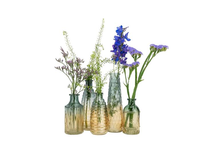 QUVIO Glazen vazen - Set van 5 - Geel/Blauw