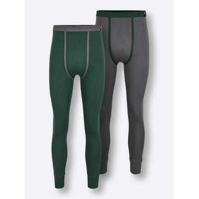 Lange Unterhose WÄSCHEPUR, Herren, Gr. 7, 2 Stk., grün (anthrazit, moos), 100% Baumwolle, Unterhosen Lange Unterhose