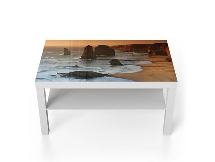 DEQORI Glastisch weiß groß 90x50 cm Motiv Abendliche Apostel ausgefallener Beistelltisch aus Glas Hochglanz Couchtisch fürs Wohnzimmer moderner Couch Tisch mit Design