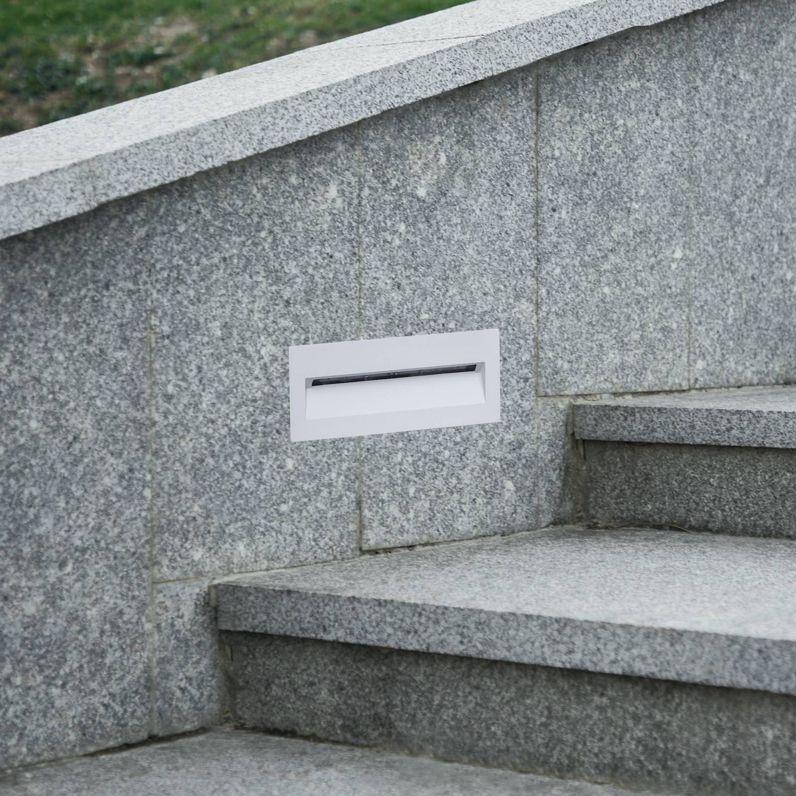 Lucande LED recessed wall light Loya, 23 x 8 cm, white, IP54 Loya, White / opal, Aluminium, Modern, Outdoor Wall Light