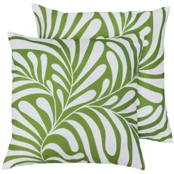 Oviala Business Set mit 2 quadratischen Polyesterkissen 45x45x8 cm weiß und olivgrün