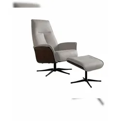 KAWOLA Relaxsessel FERREIRA Drehsessel Leder grau mit Hocker