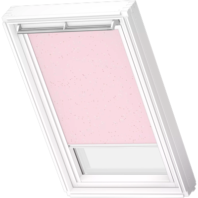 Verdunklungsrollo VELUX "DKL 4659SWL, Motiv: Kids Rosa Sterne", weiß (kids rosa sterne, weiß), CK02, stufenlos positionierbar, Polyester, Rollos, Verdunklungsrollo, weiße Führungsschienen & Griffleiste