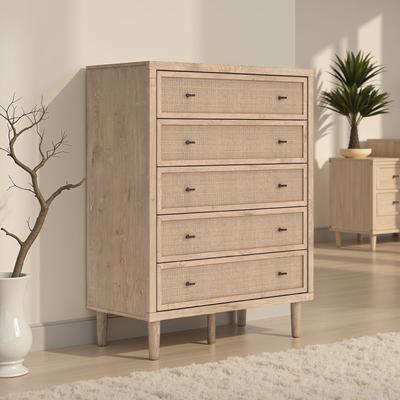 Benjara Ciel Tall Dresser Chest, 5 Drawers w Metal Handles, Brown and Bronze