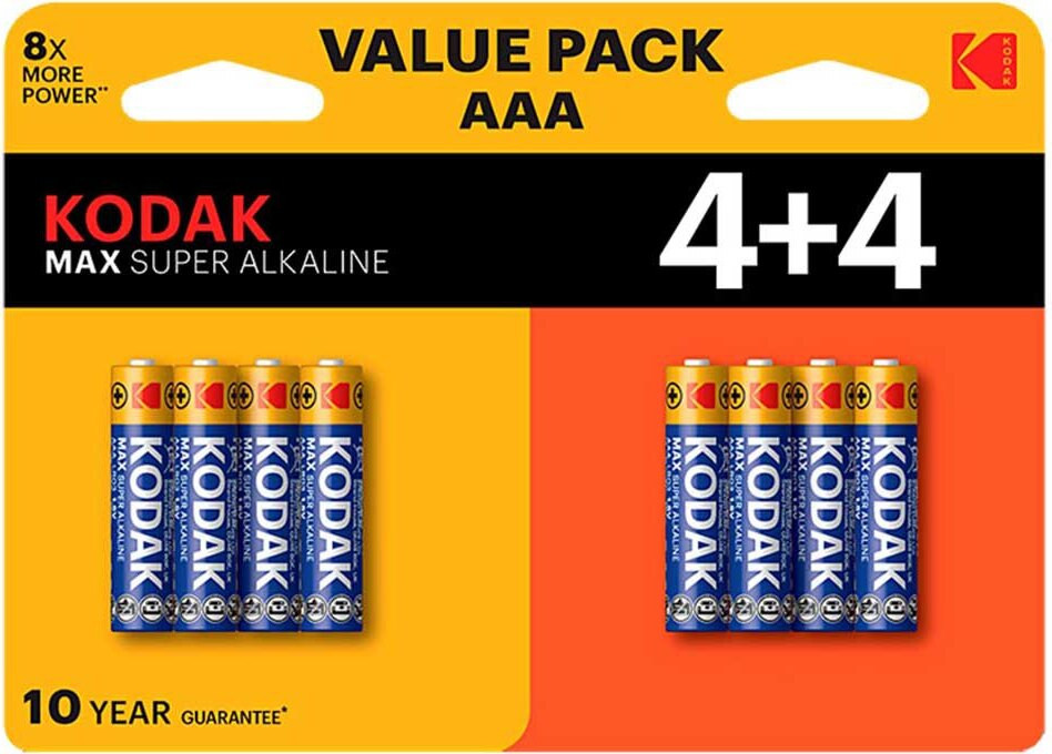 Kodak Max AAA LR6 alkalinebatterijen, 8 stuks