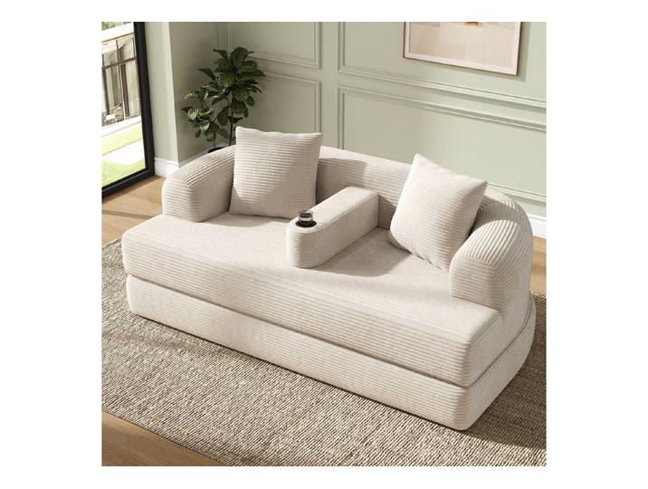 Odikalo Loungesofa Modernes 2-Sitzer sofa aus Cordstoff Klappbares mit Schlaffunktion, Relaxsessel mit Lounge-Funktion Vakuumkomprimiert Montagefrei Abnehmbare Armlehne mit Becherhalter für Wohnzimmer & Apartments
