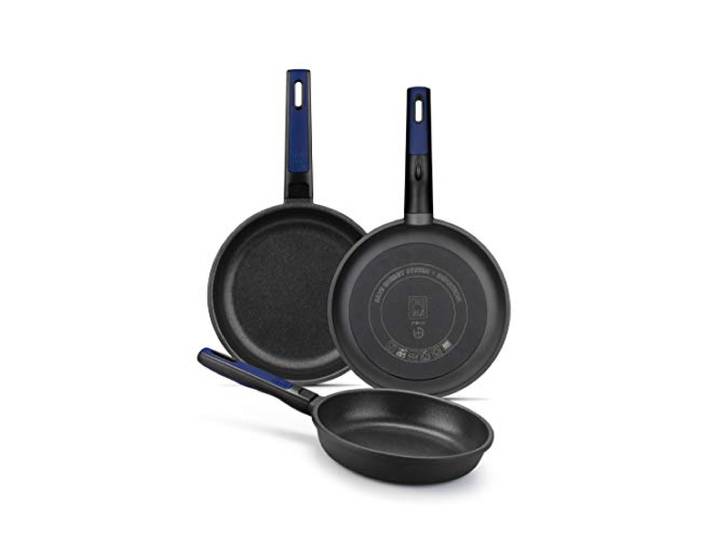 BRA Advanced Set mit 3en Bratpfannen, Aluminiumguss, Antihaftbeschichtung 20 24 28 Cm, PFOA-frei, verstärkt, hervorragende Leistung und Kratzfestigkeit, geeignet für Induktion