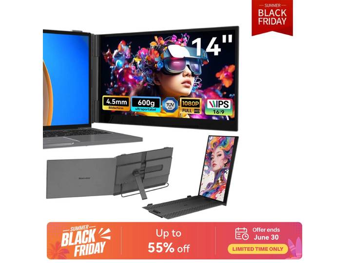Blackview SCM6 Écran moniteur pour ordinateur portable 13 -17 , 600 g, 4,5 mm, FHD IPS 14 avec protection des yeux, support intégré, Plug &amp; Play pour Mac/Windows/Android