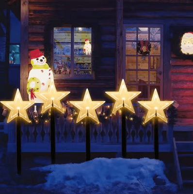Inspire Curations 5 Piece Christmas Stake Lights 8 Mode Outdoor Pathway Decorations star