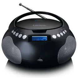 Lenco SCD-331BK - Batteriebetriebenes tragbares FM-Radio mit CD/MP3-Player - Bluetooth® - USB-Eingang - AUX-Eingang - Schwarz