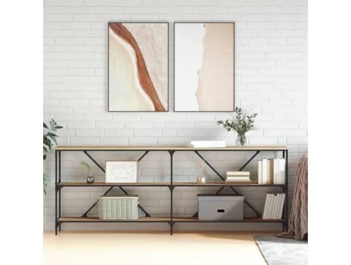 GPWERSDF Konsolentisch Sonoma-Eiche 200x30x75 cm Holzwerkstoff und Eisen Stabiler Eisenrahmen, Doppelte X-Streben, Verstellbare Füße, Mit Wandhalterung