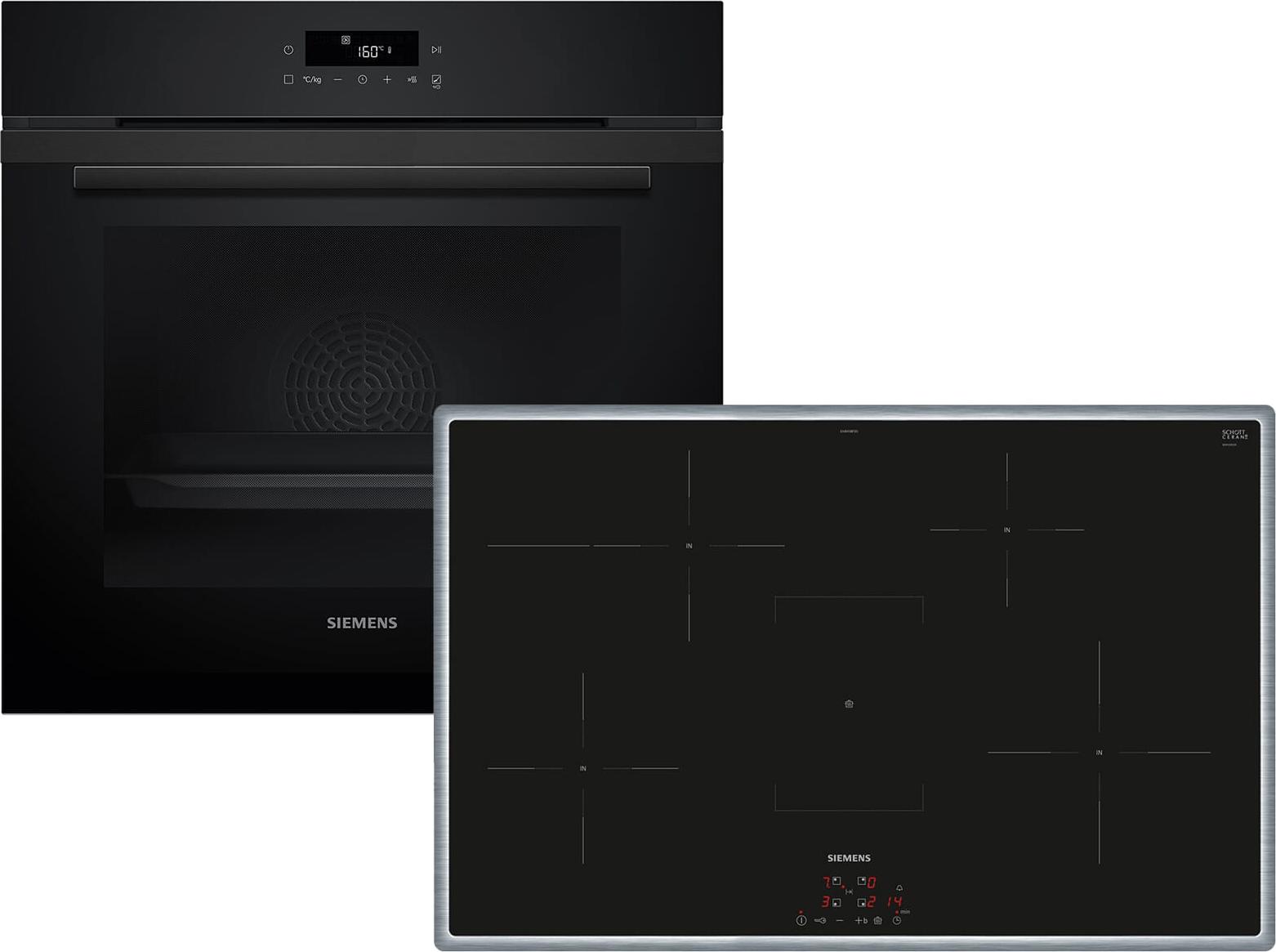 Siemens PQ225IA00Z (HB271ABB3+EH845BFB5E), Zonen-Induktionskochfeld, 5 Zone(n), Glaskeramik, Schwarz, Berührung, 80,2 cm