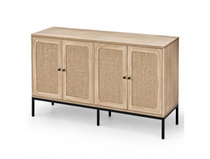 Rattanschrank in Naturfarbe mit 4 Magnettüren, verstellbaren Einlegeböden, freistehender Aufbewahrungsschrank für Wohnzimmer und Flur