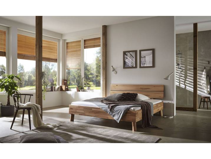 Massivholzbett HOME AFFAIRE Chavot I , beige (kernbuche), B:186cm H:77cm L:208cm, Betten, Massivholzbett, wahlweise in Kernbuche oder Wildeiche erhältlich