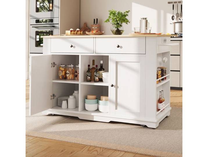 Îlot De Cuisine - Desserte De Cuisine - Plan De Travail -prise Électrique -multifonction -mdf -blanc