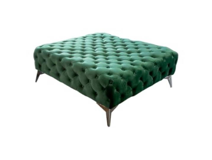 KAWOLA Sitzhocker Polsterhocker NARLA - Chesterfield Hocker, Samtbezug, Metallfüße, Quadratisch, Grün, 110x110 cm Hocker Design für Wohnzimmer