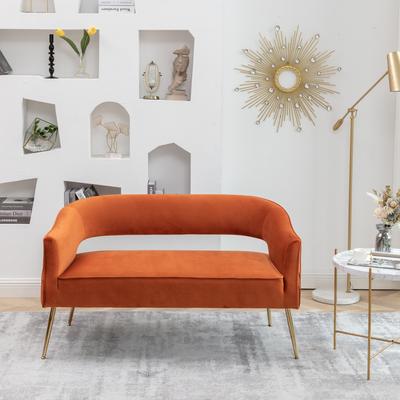 DEFET Modern 51'' Velvet Tufted Loveseat Open Back with Golden Metal Legs