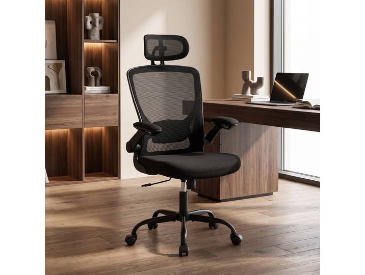 HOMCOM Chaise Bureau Ergonomique Maille Appui-tête Réglable Noir