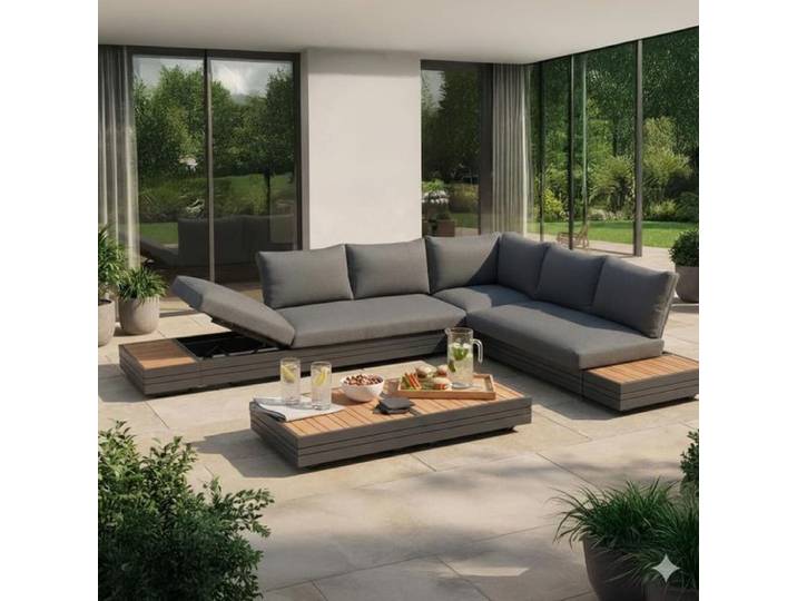 Zebra Cubo Neo Ecklounge inkl. Loungetische Aluminium/Sunproof Dunkelgrau