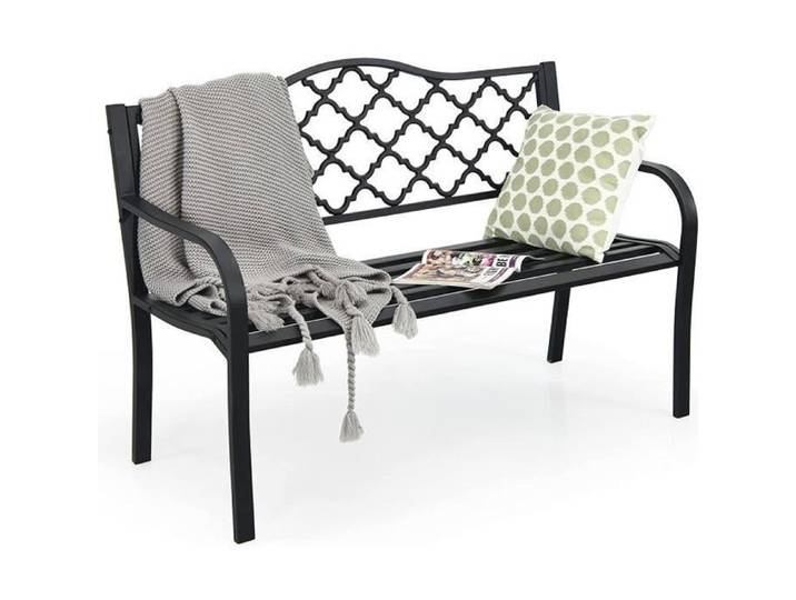 GOPLUS Banc de Jardin pour 2-3 Personnes en Fer Antirouille avec Accoudoirs Charge 225KG pour Jardin Terrasse Balcon(Motif Vague)