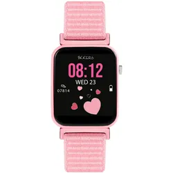 Tikkers Smart Series 13 Smartwatch & Kopfhörer Set (Schwarz/Rosa - Stoff mit (Kabellos), Kopfhörer, Schwarz, Rosa