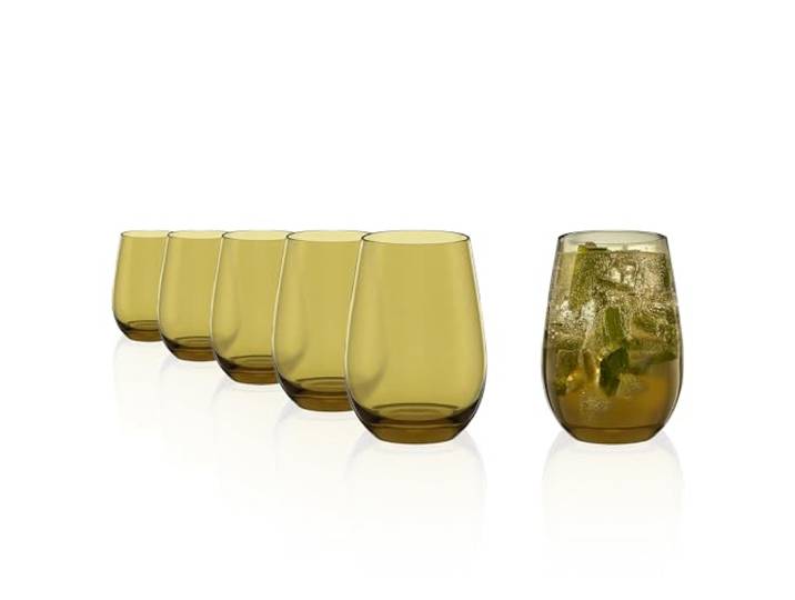 Stölzle Lausitz Verres à eau Elements Olive Lot de 6 – Gobelets 465 ml en cristal sans plomb pour eau\, jus & cocktails – Résistants au lave-vaisselle & aux chocs – Design moderne fabriqué en Allemagne