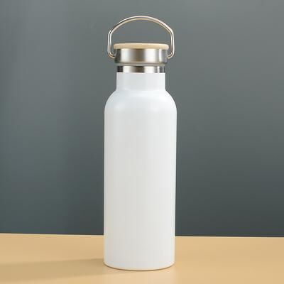 Uplifted Trends Bamboo Lid Insulated Water Bottle Stainless Steel Travel Thermos white 750ml