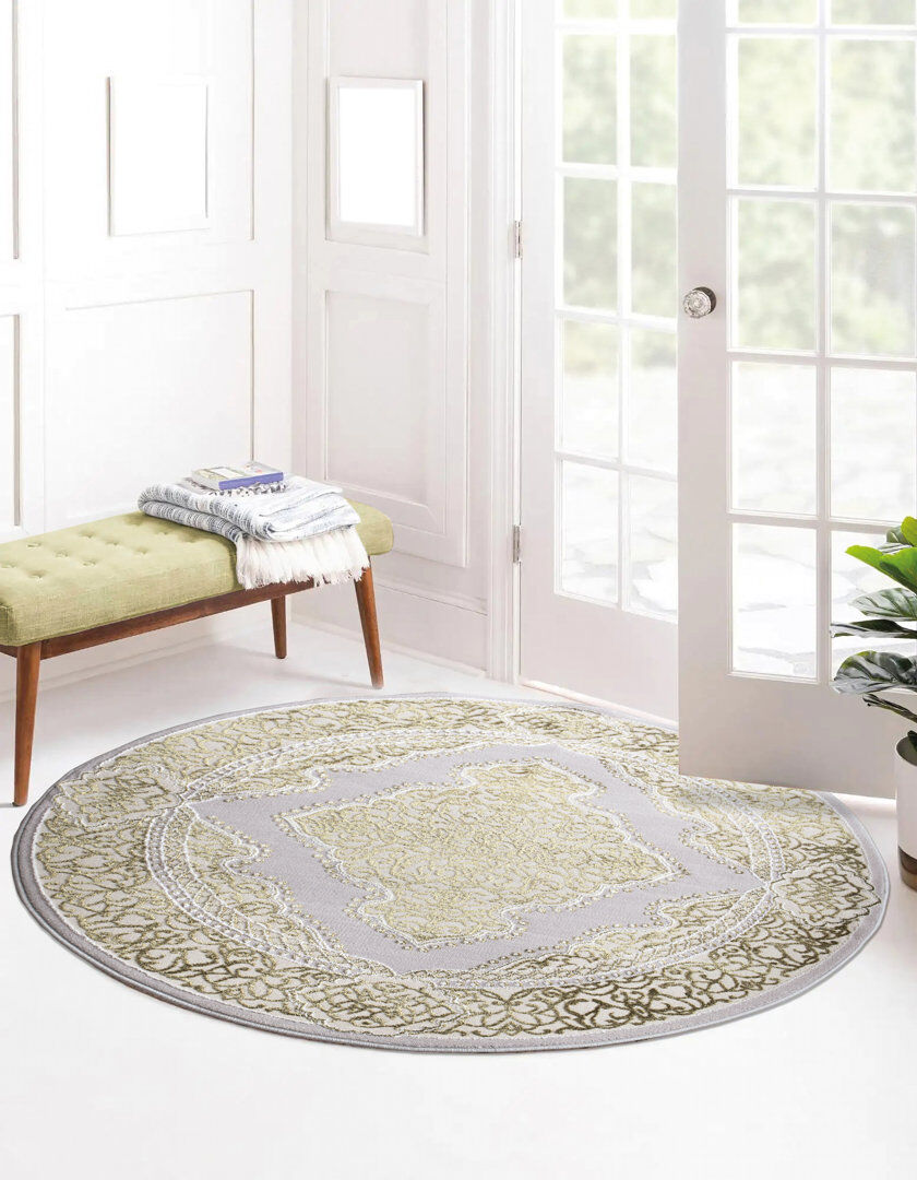 Latitude Vive Bayad Abstract Kilim Indoor / Outdoor Area Rug Ochre Round 120cm