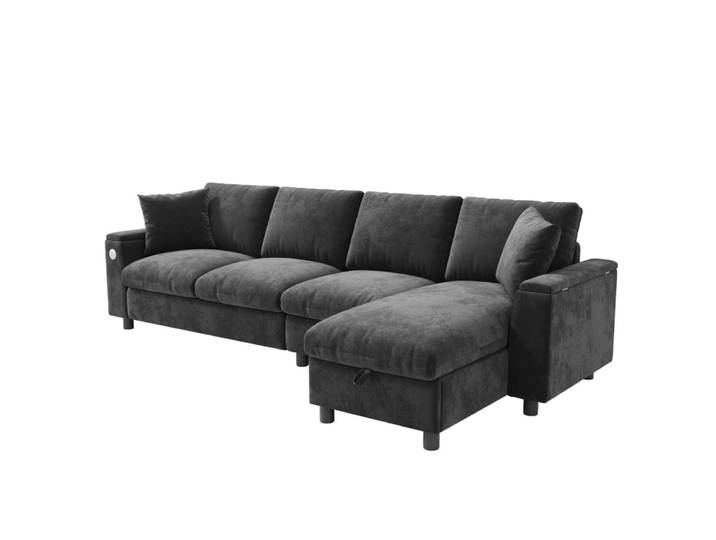 Canapé d'angle convertible en chenille gris