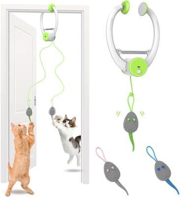 Friendly Fresh Finds Interactive Cat Toy, Electric Door Hanging Cat Toy, USB Rechargeable, Self Play Toy, Retractable Kitten Toys green