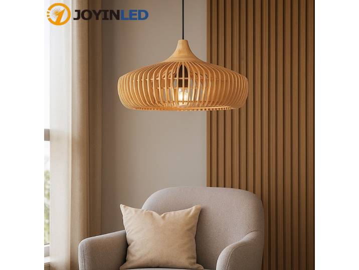 JOYINLED Suspension en bois naturel 43 cm, couleur noyer moderne, pour salle à manger, salon, table à manger