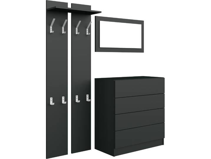 Garderoben-Set BORCHARDT MÖBEL Vaasa 3 , schwarz (schwarz matt), Kastenmöbel-Sets, Garderoben-Set, mit Push to Open-Funktion