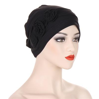1pcs Mütze Hut Kopfbedeckung Turban bedeckt zwei Blumenkopf wickelt Turban Hut klassische Vintage Frauen einfarbig weiche Kopfbedeckung