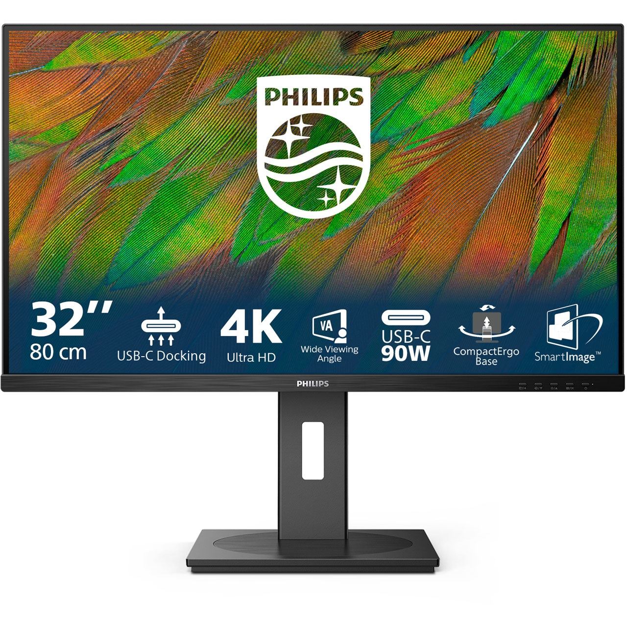 31.5" (80,01cm) Philips 32B1U3900 schwarz 3840x2160 1xDisplayPort 1.4 / 1x USB-C mit Displayport / 2xHDMI 2.0