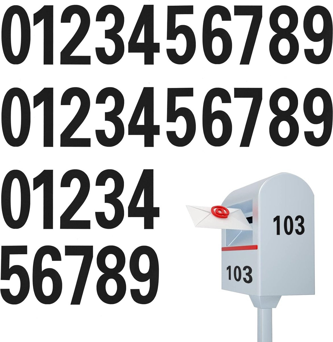 30 stuks Reflecterende Brievenbus Nummer Stickers 0-9 voor Buiten - Zwart