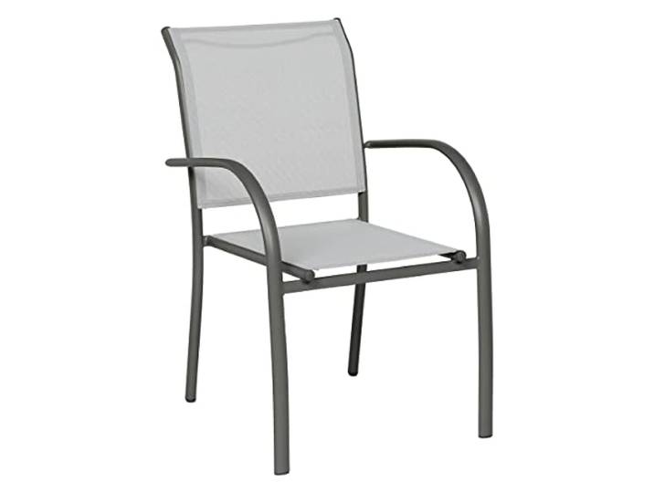 HESPERIDE - Fauteuil de Jardin Empilable Piazza Galet et Graphite - Aluminium Anti-Rouille - Mobilier d'Extérieur Terrasse Balcon