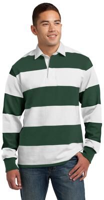 Sport-Tek ST301 Classic Long Sleeve Rugby Polo Shirt in Forest Green/White size 2XL   Cotton