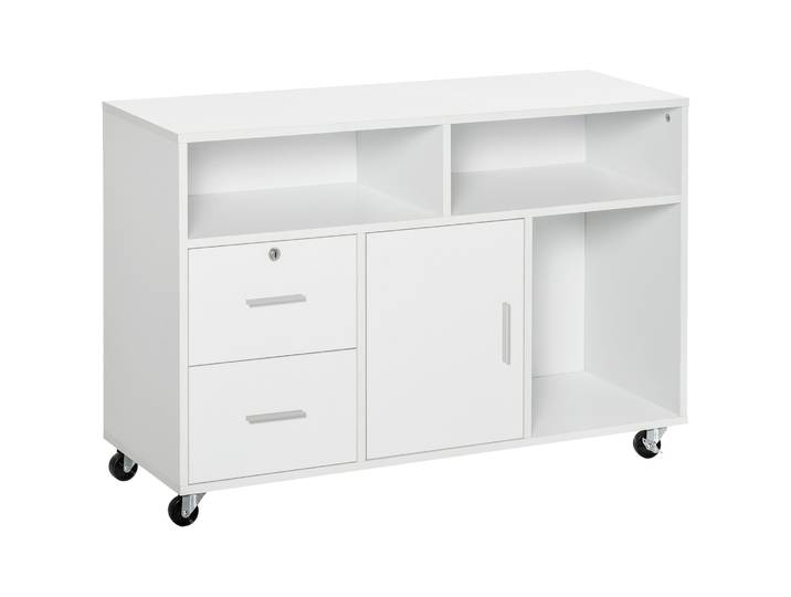 Meuble de bureau Homcom avec roulettes, tiroirs et étagères 100X35X65 cm Blanc