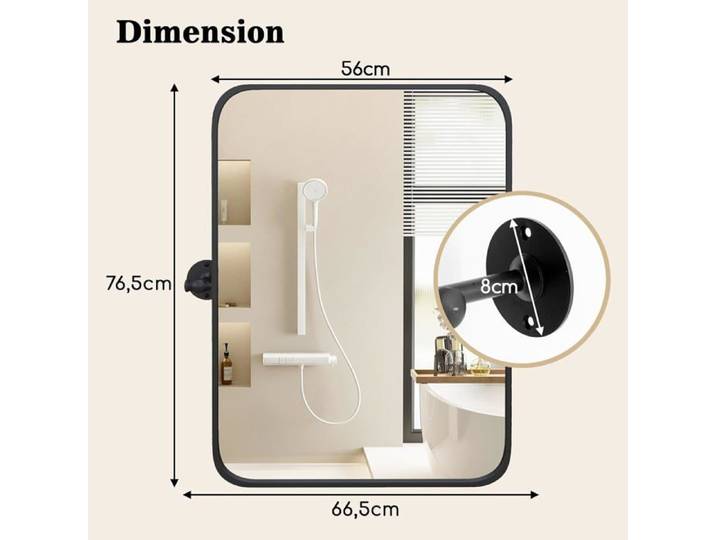 GIANTEX Miroir de Salle de Bain avec Cadre en Métal Noir Miroir Rectangulaire Mural avec Coins Arrondis Vertical/Horizontal
